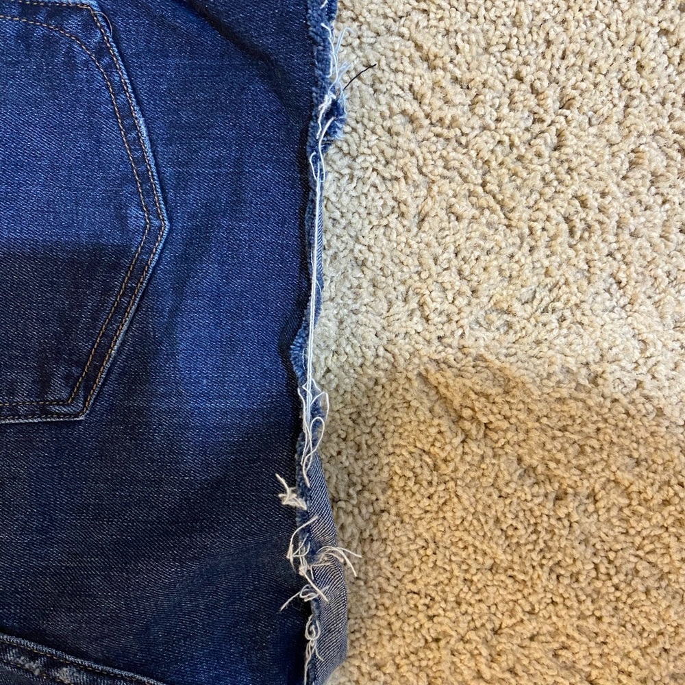 Express Midi High Rise Dark Jean Ripped Cutoffs - Picture 4 of 7